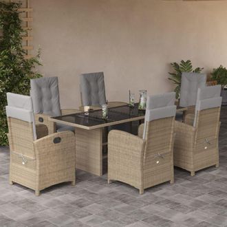 vidaXL Set Comedor De Jard&iacute;n 7 Pzas Con Cojines Rat&aacute;n Sint&eacute;tico Beige Vidaxl