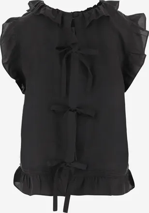 The Garment Womens Silk Ruffle Top With Back Ties Black Tops
