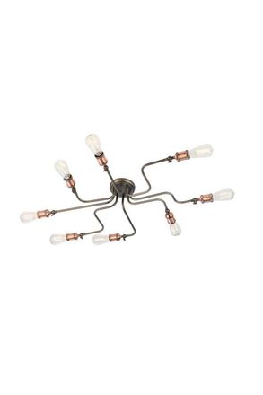 Netlighting Hal Large Industrial Style Multi Arm Flush Light Aged Pewter & Copper with Adjustable Heads in Brown