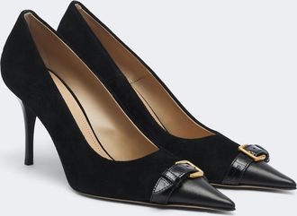 J.W.Anderson Embellished leather-trimmed suede pumps