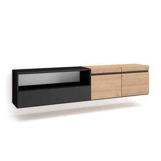 Skraut Home Skraut Home - Mueble Tv, Televisi&oacute;n, Muebles De Sal&oacute;n, Almacenaje, 200x45x35cm, Para Tv Hasta 80, Colgado, Suspendido, Estilo Moderno, Roble Y Negro