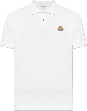 Moncler Polo Shirt met Logo Patch - Heren - Polos - Wit - 2XL - Katoen - Tops