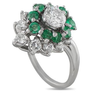 Luxury Bazaar 14K White Gold 0.90ct Diamond and Emerald Ring MF21-080426