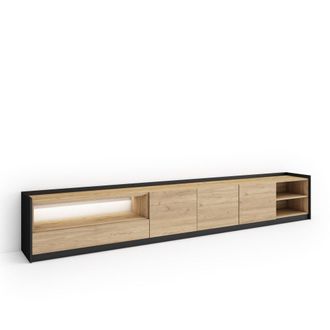 Skraut Home Mueble tv efecto madera roble y negro 310x37x50cm con Led