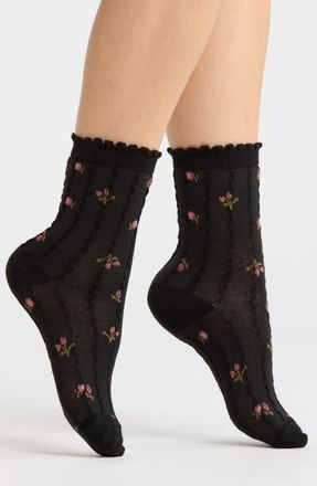 BP. Pretty Floral Crew Socks in Black Floral at Nordstrom