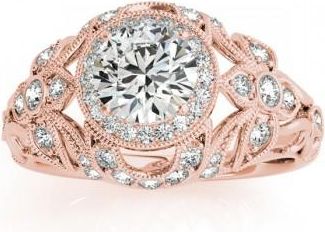 Allurez Edwardian Diamond Halo Engagement Ring Floral 14k Rose Gold (0.38ct)