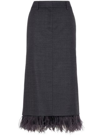 Brunello Cucinelli Gonna midi con bordo di piume - Nero