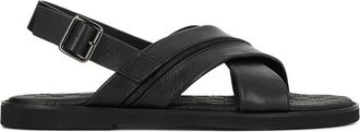 Kazar zwarte leren herensandalen met gekruiste banden - Heren - Sandalen - Zwart - 40 EU - Leer - Schoenen