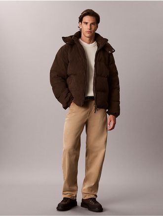 Calvin Klein Jeans Calvin Klein Mens Corduroy Hooded Down Puffer Jacket - Brown - 2XL