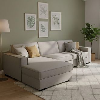 Dmora Sofa Cama Daalber, Sof&aacute; De Esquina, 100% Made In Italy, Sof&aacute; Con Apertura Giratoria, Pen&iacute;nsula Contenedor Izquierda, Con Reposabrazos Est&aacute;ndar, Cm 280