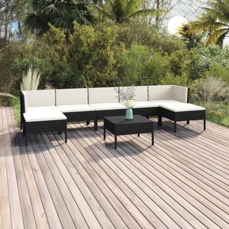 vidaXL 8 Pcs Garden Lounge Set Con Vime Pe Negro