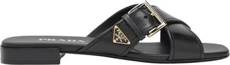 Prada Sliders, female, Black, Size: 10 US Leather Slider Sandal