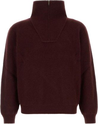 Saint Laurent Truien & Vesten, Dames, Rood, M, Wol, Pull Col Camionneur Tab Cuir S