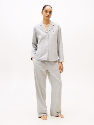 Tommy Hilfiger Pyjama, Damen, Gr. XL (42/44), thin stripe light grau, Flanell, Obermaterial: 100% Baumwolle, TOMMY HILFIGER UNDERWEAR, relaxed fit, V-Ausschnitt, Man