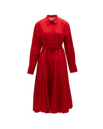 Valentino Garavani Pleated Shirt-Collar Dress - Red