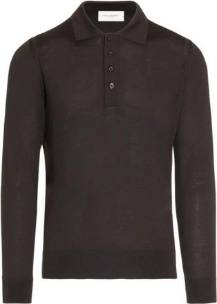 Paolo Pecora Maglia Polo in Lana Merino Extrafine - Heren - Polos - Bruin - M - Wol - Tops