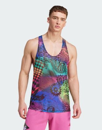 adidas adidas x Jeremy Scott - Top senza maniche multicolore/rosa fucsia semi lucido con stampa