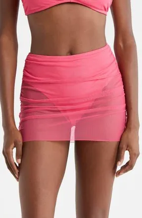 Hutch Ruched High Waist Mesh Bikini Bottoms in Raspberry Solid at Nordstrom Rack, Size Small