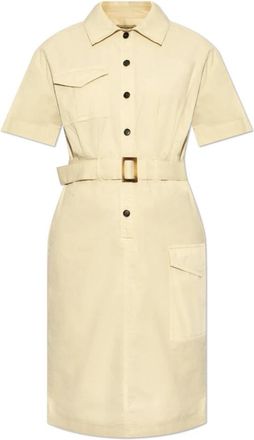 Woolrich Jurk met riem - Dames - Shirt Kleedjes - Beige - XS - Katoen - Kleedjes