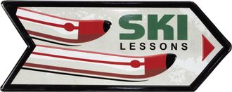 Melrose International Metal Ski Lessons Sign (Set of 2) - White, Red, Green