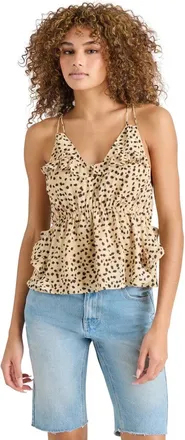 Steve Madden Mina Top Womens Desert Sand Ruffle Trim V-Neck Blouse PALL62