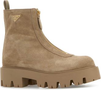 Prada Womens Stride Boot Beige Suede