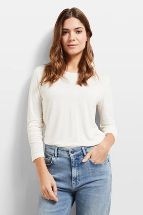 Bugatti Langarmshirt BUGATTI, Damen, Gr. XS, beige (ecru), 100% Viskose, unifarben, normal, Rundhals, normaler Saum, Shirts Langarmshirt, mit Rundhals