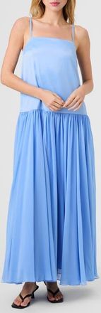 French Connection Marina Mixed Media Drop Waist Maxi Dress in Blue Hydrangea at Nordstrom, Size 10