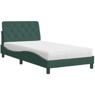 vidaXL Cama Con Colch&oacute;n Terciopelo Verde Oscuro 100x200 Cm Vidaxl