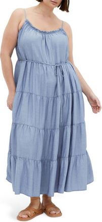 City Chic Island Tiered Maxi Dress in Light Wash at Nordstrom