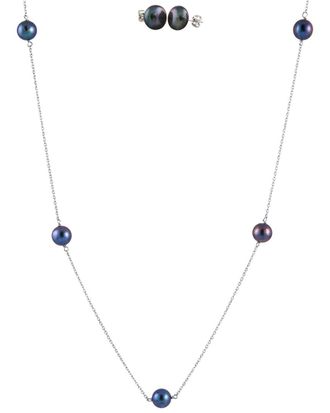 Splendid Pearls Rhodium Plated Silver 7-8Mm Freshwater Pearl Earrings & Necklace Set