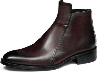 Generic Mens Round Toe Short Boots Low Block Heel Casual Ankle Boots Office Dress Shoes with Side Zipper,Brown,4.5 UK