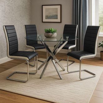 Kosy Koala Round Glass Dining Table Set With 4 White And Black Chairs Dining Room Furniture