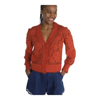 Farm Rio Floral Knit Cardigan - female - FARM Rio - Cardigans - Red - XS - Knitwear