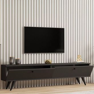 Dmora Mueble Para Tv Atestino, 2 Compartimentos, 2 Puertas, Apertura Abatible, 160x25x40h Cm Negro Antracita