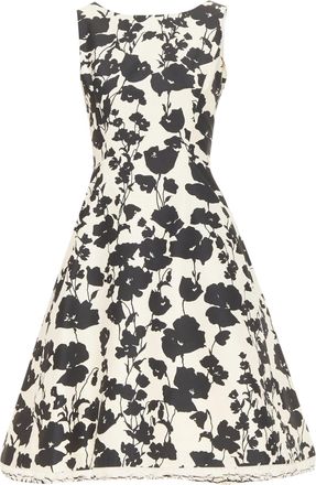 Oscar De La Renta poppy floral silk feather hem dress