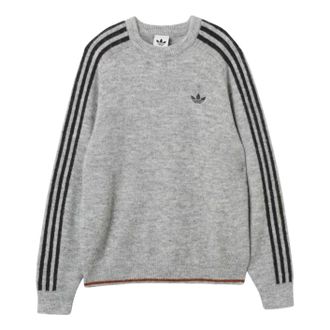 adidas Three Stripes Fluffy Knit Sweatshirt Asia Sizing Medium Grey Heather KE4169