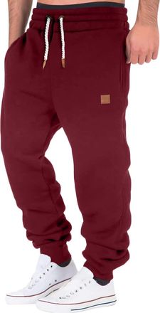 Generic Mens winter fleece jogger trousers with elastic waist and rope drawcord, thick warm bottoms in burgundy, cuffed ankle design, ideal for chilly indoor 
