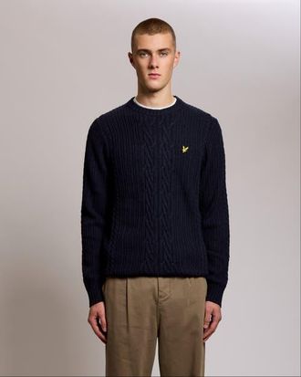 Lyle & Scott Ribbed Cable Knit Long Sleeve Sweater in Dark Navy Marl at Nordstrom, Size Xx-Large
