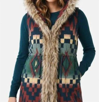 Tasha Polizzi Saddle Faux Fur Trim Vest In Navy Print