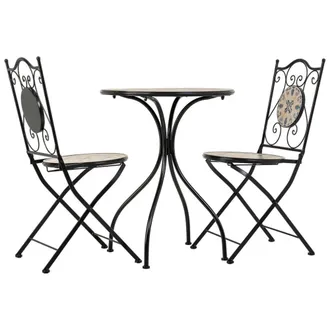 Wanderlust Deco Conjunto mesa y 2 sillas de mosaico y forja