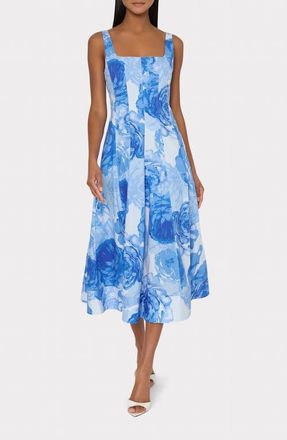 Milly Nia Print Sleeveless Midi Dress in Blue Multi at Nordstrom, Size 12
