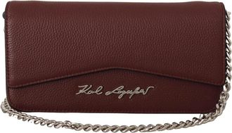 Karl Lagerfeld Wijnrode Leren Avondclutch met Kettingriem - Dames - Schoudertassen - Bruin - ONE Size - Leer - Tassen
