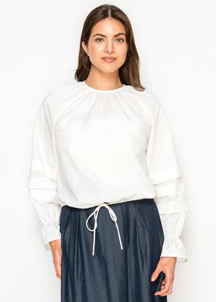 YAL New York White Blouse with Ruffle Sleeve Detail