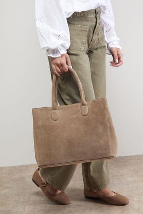 Oasis Womens Claudia Suede Tote Bag With Pocket - Taupe Leather - One Size
