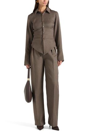 Mani&egrave;re De Voir Sonia Houndstooth Cinch Shirt in Brown at Nordstrom, Size 12