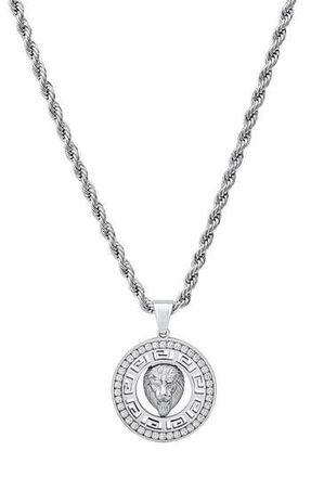 HMY Jewelry Mens Stainless Steel Simulated Diamond Lion Pendant Necklace in Silver at Nordstrom Rack