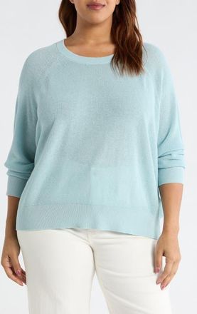 Eileen Fisher Organic Linen & Cotton Blend Crewneck Sweater in Breeze at Nordstrom, Size 2X