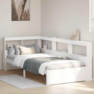 vidaXL Cama Con Estanter&iacute;a Sin Colch&oacute;n Madera Maciza Blanca 75x190 Cm Vidaxl