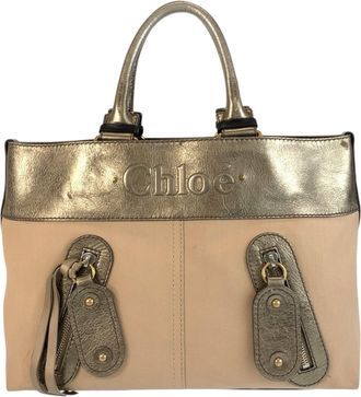 Chlo&eacute; Beige Bronze Canvas Leather Handbag Tote Bag (Pre-Owned)